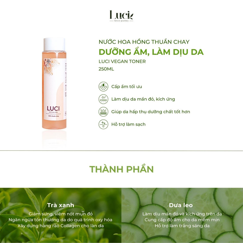 Nước Hoa Hồng Thiên Nhiên Thuần Chay Luci Toner Dưỡng Ẩm Dịu Da Se Khít Lỗ Chân Lông Lành Tính Phù Hợp Với Mọi Da 250ml