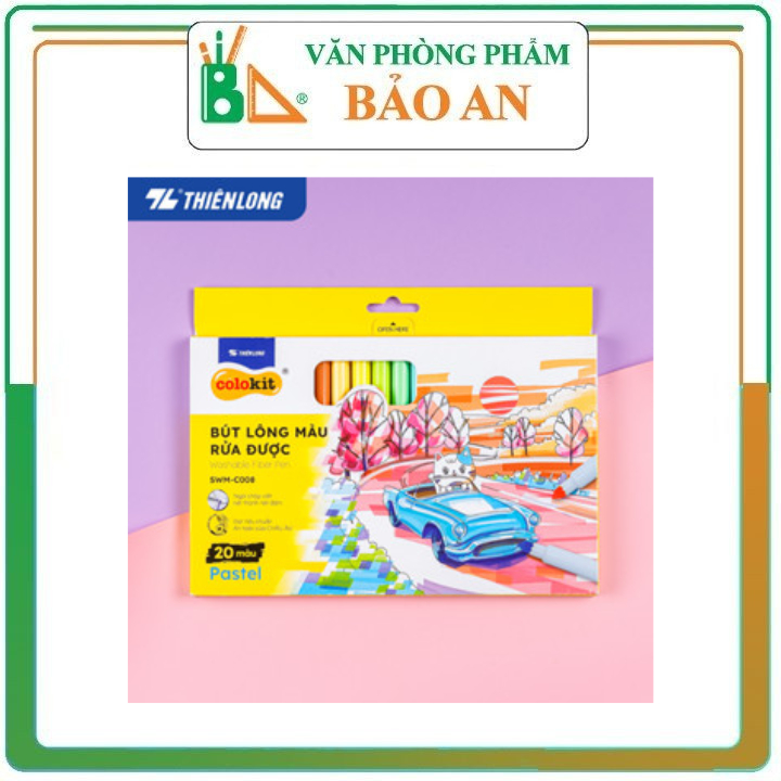 Bút lông màu Fiber Pen 20 màu Pastel Thiên Long Colokit rửa được an toàn sử dụng tô màu