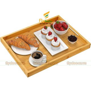 Khay đựng đồ ăn gỗ tre, khay tre đựng trà, khay bưng bê đa năng có quai