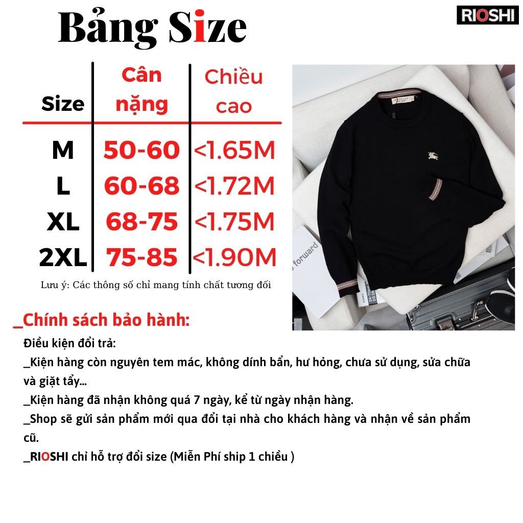 Áo len nam QC Burburry dài tay form đẹp giữ nhiệt tốt Rioshi RDD13 - Áo len dài tay dày dặn Hàng Cao Cấp