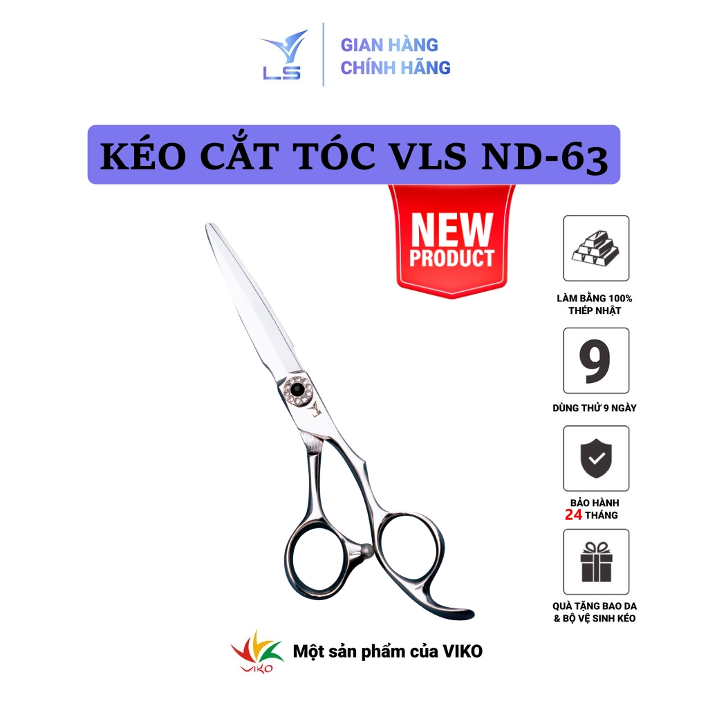 Kéo cắt tóc VLS ND63 lưỡi kiếm sword quai offset vênh đỡ ngón cố định - Hàng chính hãng