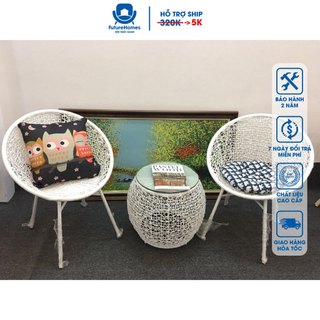 Bộ bàn ghế ban công PuTin gồm 1 bàn và 2 ghế giả mây/ FutureChoice lõi thép dùng thư giãn trang trí phòng khách sân vườn