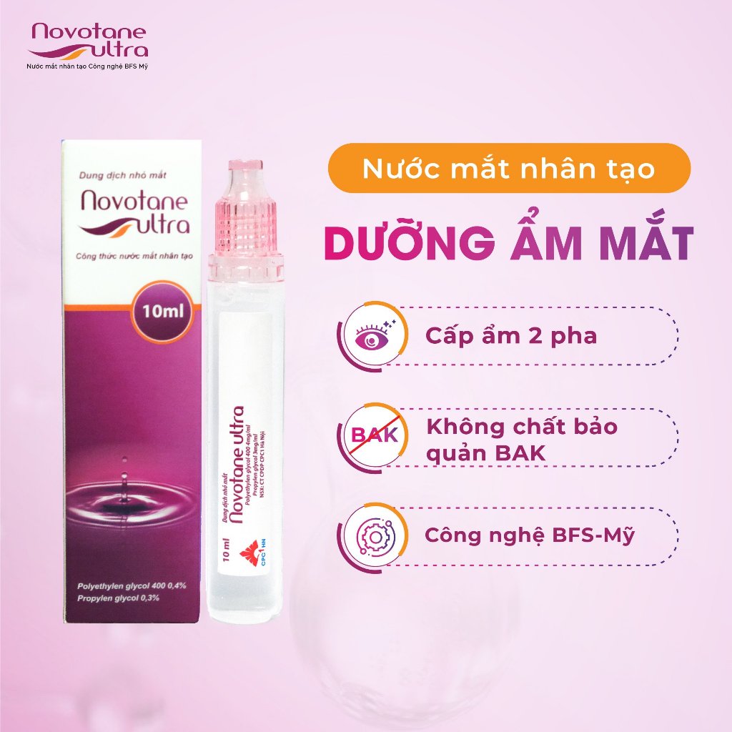 Nước Nhỏ Mắt Lens/Trang điểm Cấp Ẩm 2 Pha Cao Cấp Novotane Ultra-Dưỡng ẩm sâu, Giảm Khô Mỏi Mắt, Kháng Khuẩn 10ml