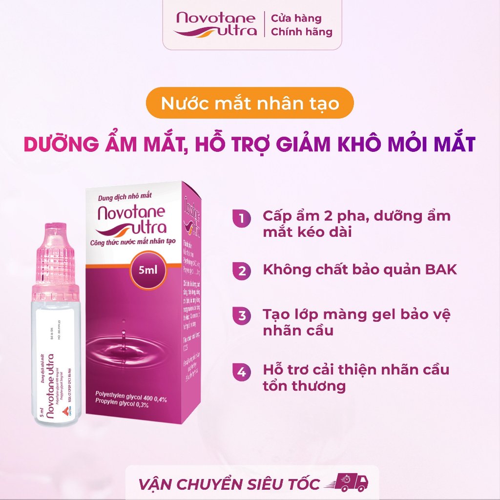Mua 2 Nước Nhỏ Mắt 5ml Novotane Ultra Tặng 1 Hộp Khăn Giấy Cao Cấp Novotane