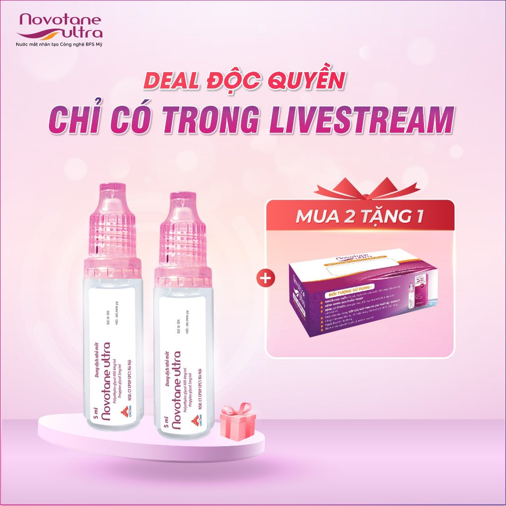 Mua 2 Nước Nhỏ Mắt 5ml Novotane Ultra Tặng 1 Hộp Khăn Giấy Cao Cấp Novotane