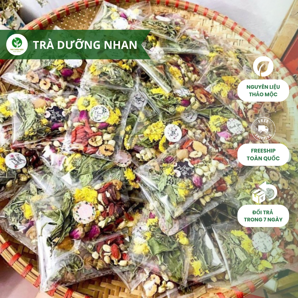 , Trà dưỡng nhan thảo mộc, nguyên liệu thiên nhiên, sáng mắt, đẹp da, mờ mụn,gói 10gr
