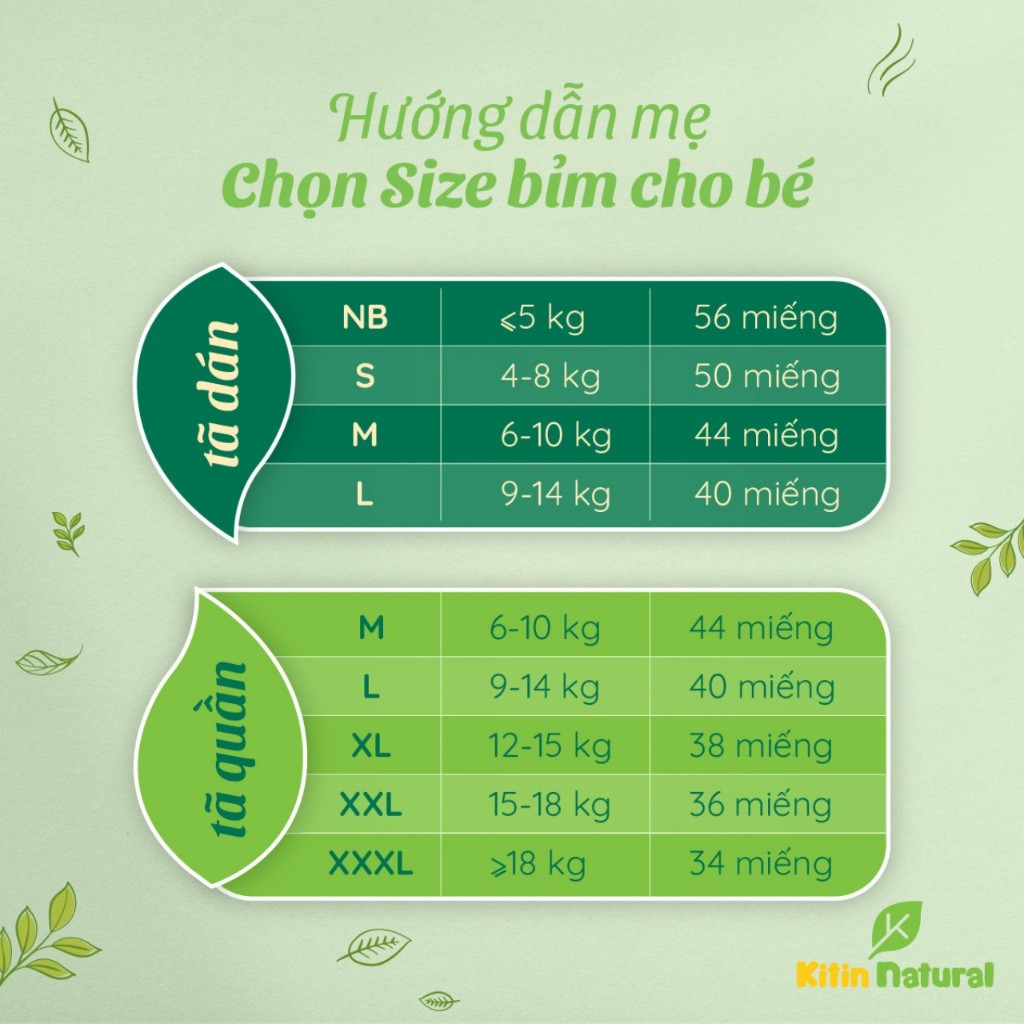 Tã/Bỉm Kitin Natural size NB56/S50/M44/L40,Sản Phẩm Đến Từ Thiên Nhiên,An Toàn Cho Bé