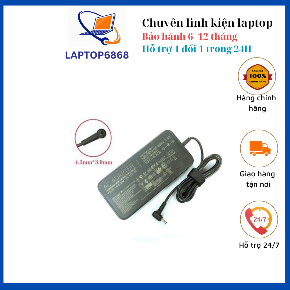 Sạc latop asus 19V 6.32A 120W chân kim dùng cho dòng máy G501 N501 UX501 UX550 U500 UX561 UX51 UX56 NX500 PU500 New 100%