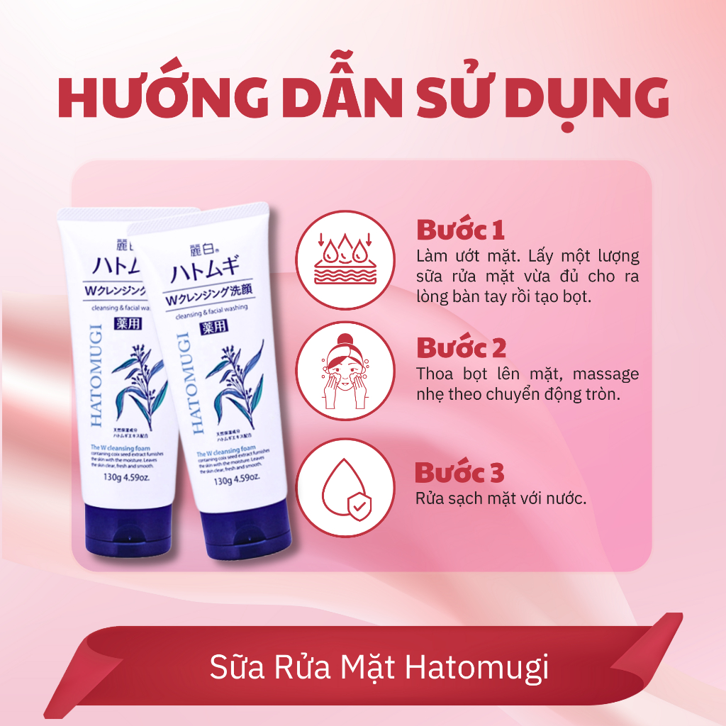 Sữa Rửa Mặt Tẩy Trang Hatomugi Cleansing & Facial Washing Lành Tính - Sữa Rửa Mặt Sáng Mịn Da - Sữa Rửa Mặt Ý Dĩ 130g