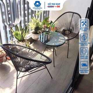 Bộ bàn ghế ban công dây văng giả mây lõi thép FutureChoice dùng thư giãn trang trí phòng khách sân vườn cà phê/HCM