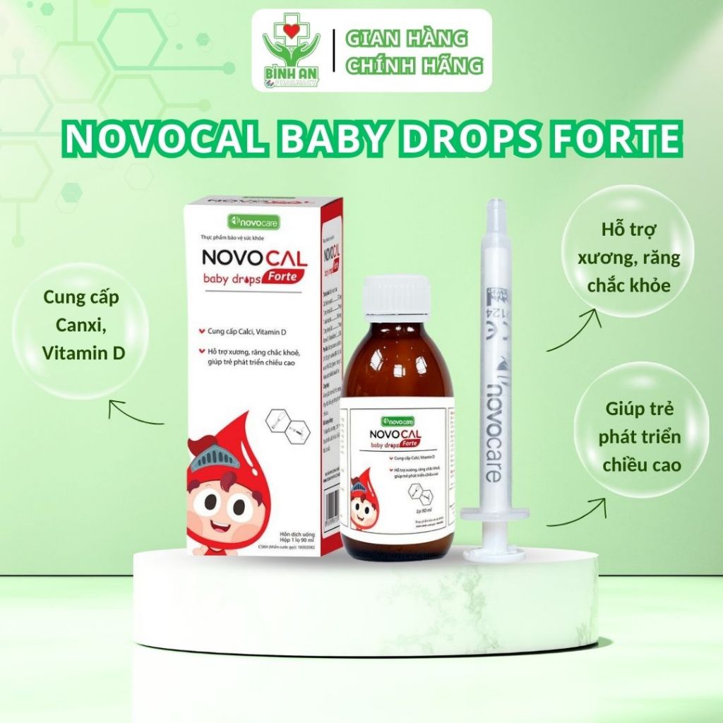 Novocal Baby Drops Forte cung cấp Calci và Vitamin D hỗ trợ xương, răng phát triển tăng chiều cao.
