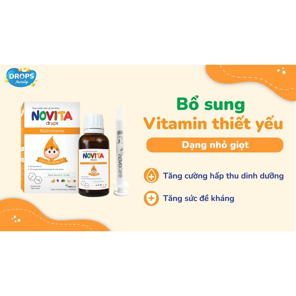 NOVITA DROPS MULTIVITAMIN - Bổ sung vitamin thiết yếu dạng nhỏ giọt cho trẻ, hấp thu dinh dưỡng, tăng đề kháng.