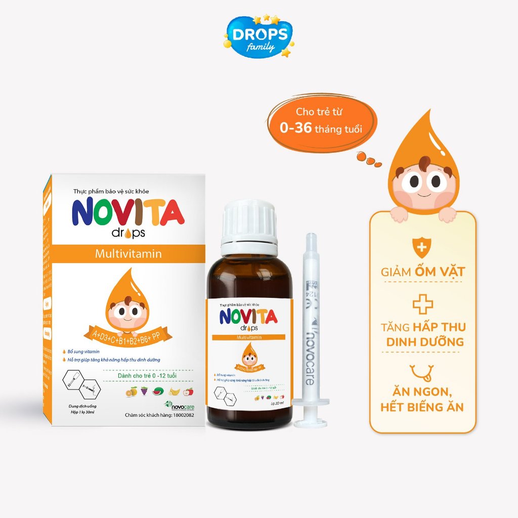 NOVITA DROPS MULTIVITAMIN - Bổ sung vitamin thiết yếu dạng nhỏ giọt cho trẻ, hấp thu dinh dưỡng, tăng đề kháng.
