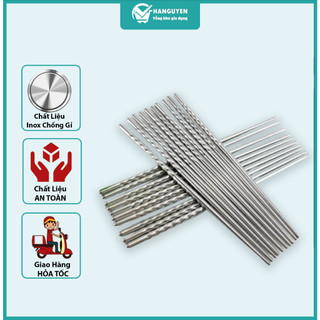 Vỉ 5 đôi đũa inox, Vỉ 5 đũa inox xoắn chống trơn trượt cao cấp #A197