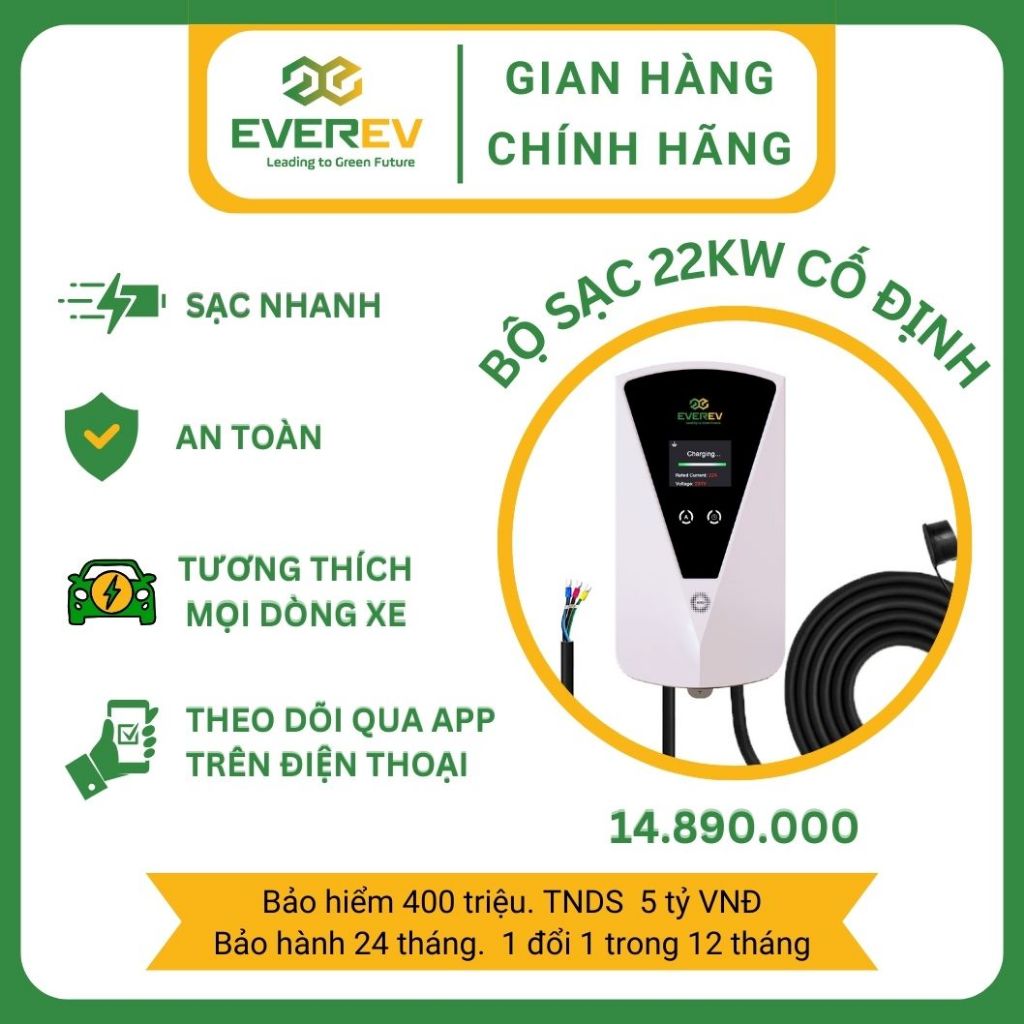 Combo bộ sạc 7kW cố đinh Plus và vật tư lắp đặt, sạc nhanh tại nhà cho xe ô tô điện Vinfast