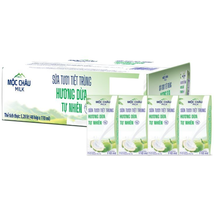 Thùng 48 hộp Sữa tươi tiệt trùng Hương dừa Mộc Châu Milk (110mlx48)