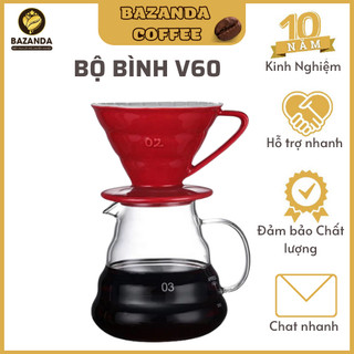 Bộ bình và phễu v60 pha cà phê giấy lọc Pour over drip brew tròn V60