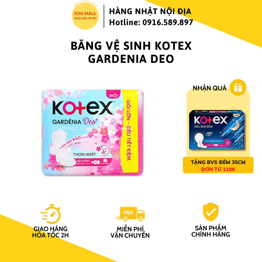 Băng vệ sinh Kotex Gardenia Deo+ Hoa Anh Đào  gói 20 miếng 23cm