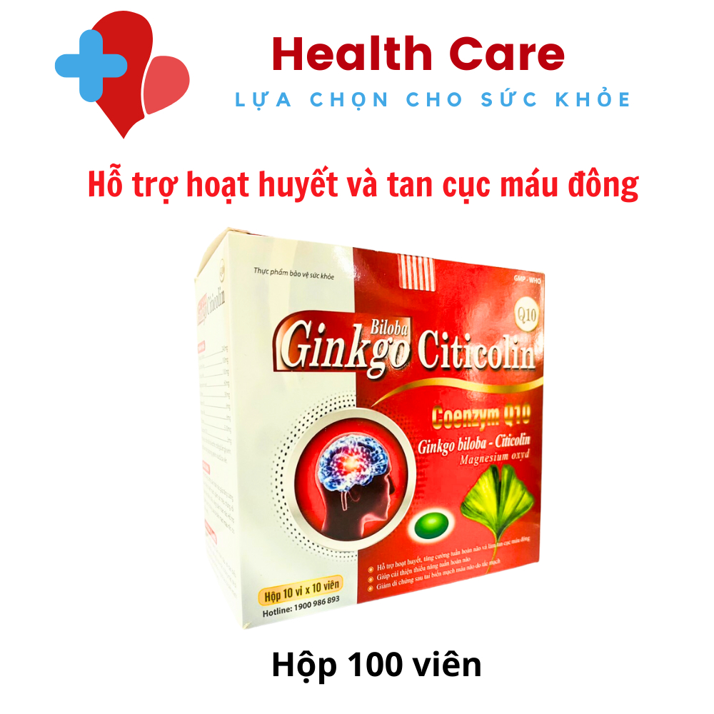 Hoạt huyết dưỡng não Ginkgo Biloba Citicolin Q10 - 100 viên [Ginkgo Biloba Citicolin Đỏ]