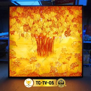 Đèn hào quang cây bồ đề in tranh trúc chỉ vuông, trang trí phòng thờ, bàn thờ treo tường tc-tv-05