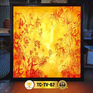 Đèn hào quang hoa sen in tranh trúc chỉ vuông, trang trí phòng thờ, bàn thờ treo tường tc-tv-67