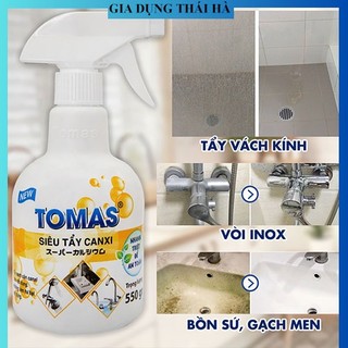 Chai xịt tẩy sạch cặn canxi, bề mặt sứ tomas siêu sạch dễ dùng