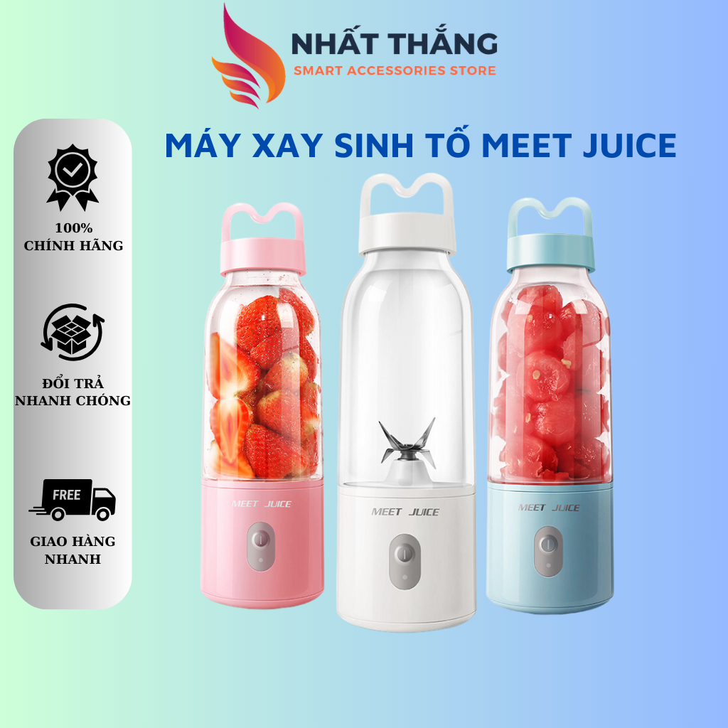 Máy Xay Sinh Tố Cầm Tay Đa Năng Meet Juice - Xay Cực Nhanh 9s - Thiết Kế Sang Trọng An Toàn