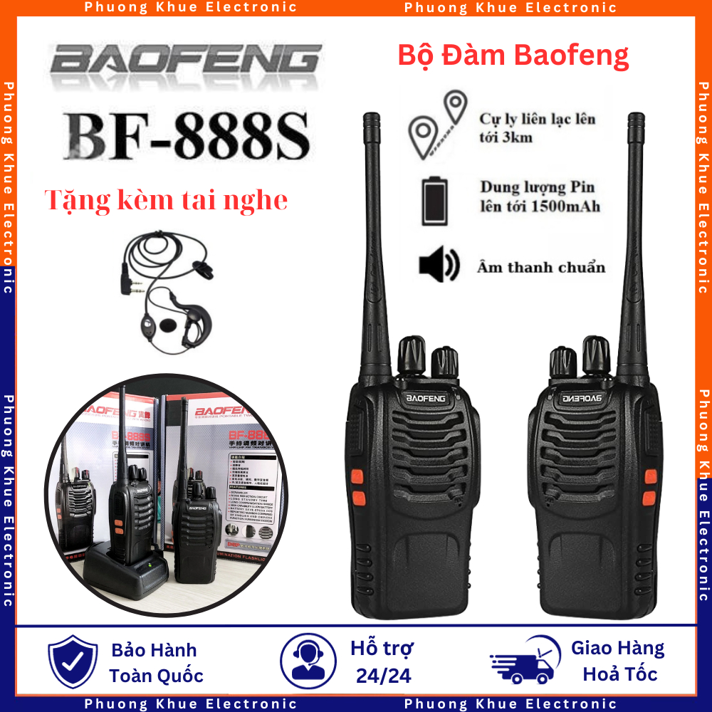 Bộ Đàm Baofeng BF888S Kèm Tai Nghe Cự Ly Đến 5km Full Phụ Kiện, 16 Kênh Tần Số 400.00- 470.00MHz