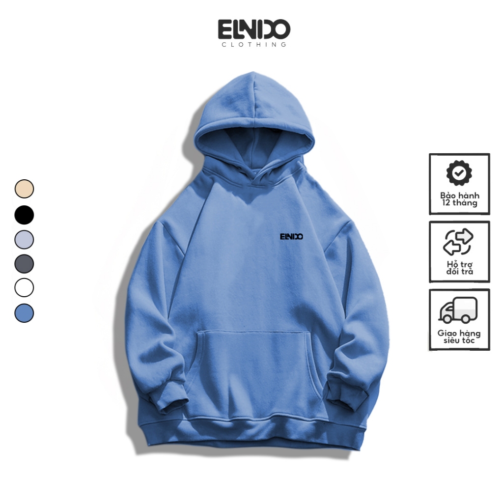 Áo Hoodie Premium unisex ELNIDO dài tay chất nỉ nam nữ cao cấp phong cách Ulzzang ED09