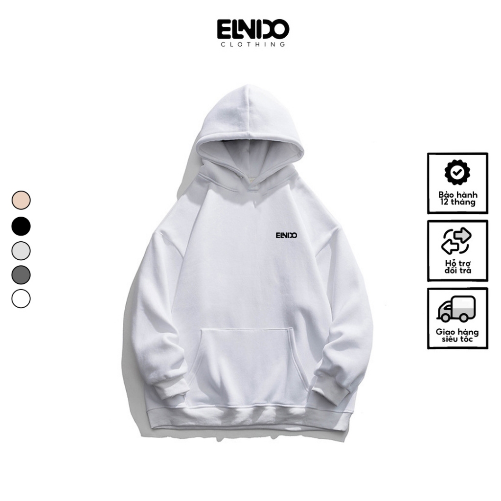 Áo Hoodie Premium unisex ELNIDO dài tay chất nỉ nam nữ cao cấp phong cách Ulzzang ED09