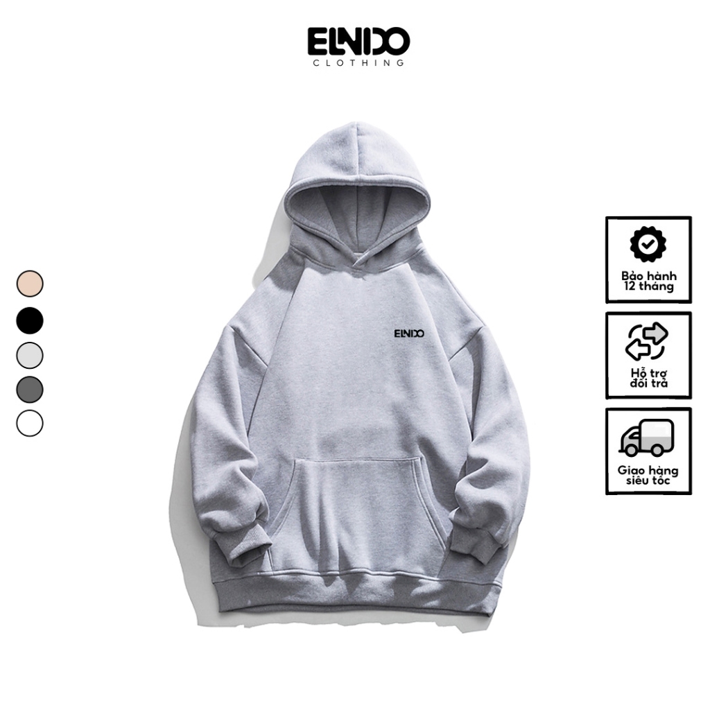 Áo Hoodie Premium unisex ELNIDO dài tay chất nỉ nam nữ cao cấp phong cách Ulzzang ED09