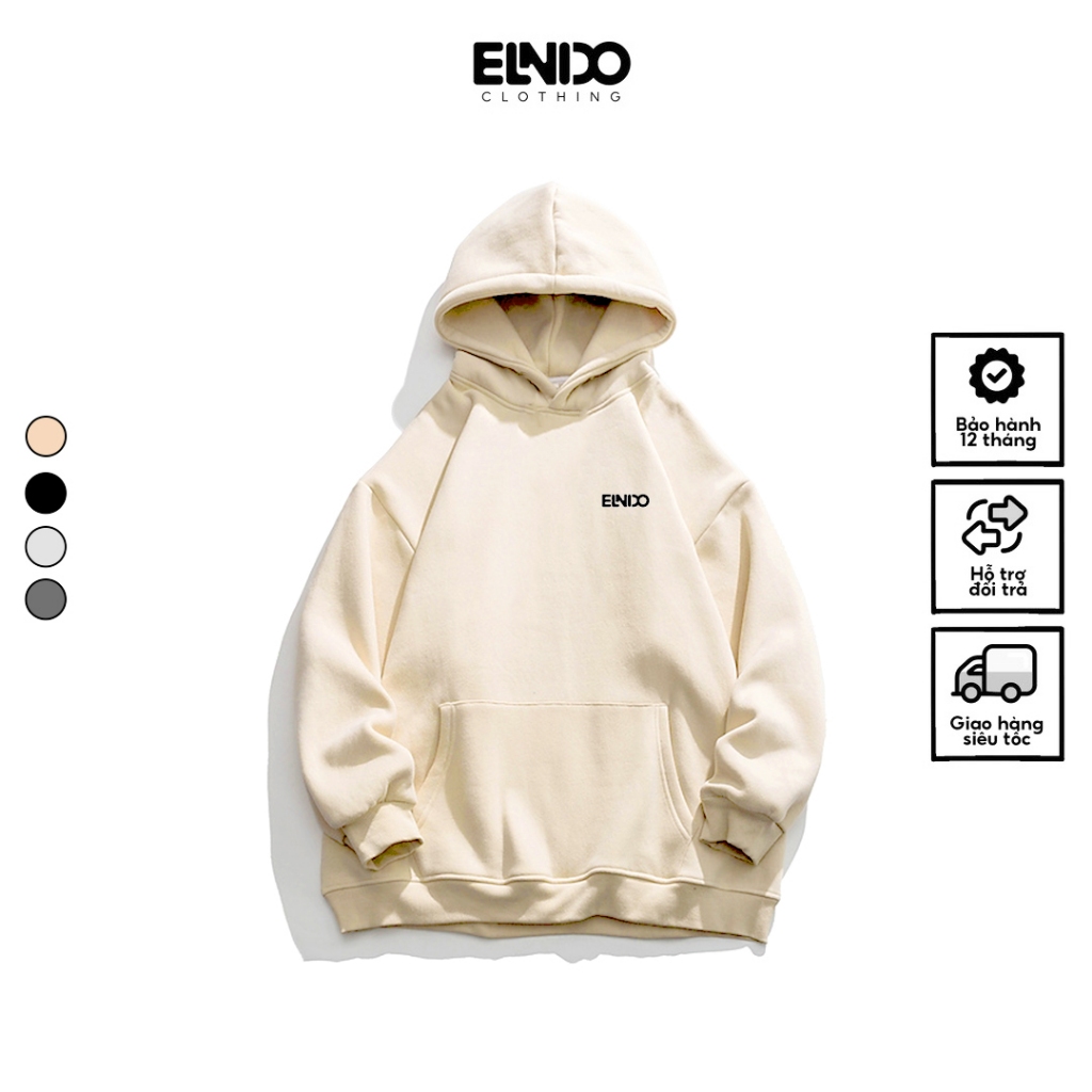 Áo Hoodie Premium unisex ELNIDO dài tay chất nỉ nam nữ cao cấp phong cách Ulzzang ED09