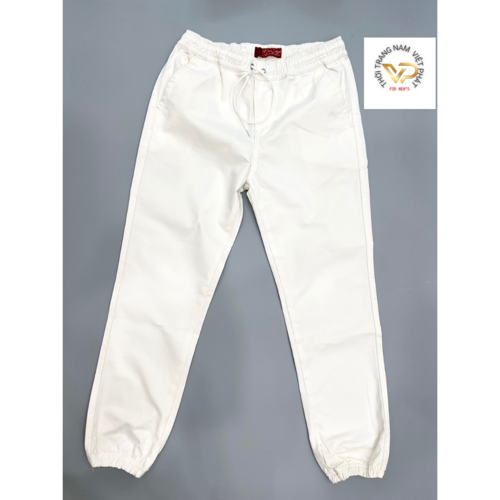 Quần jogger kaki nam nử màu trắng vải giãn cao cấp,quần jogger nam bo chun màu trắng phong cách hàn 