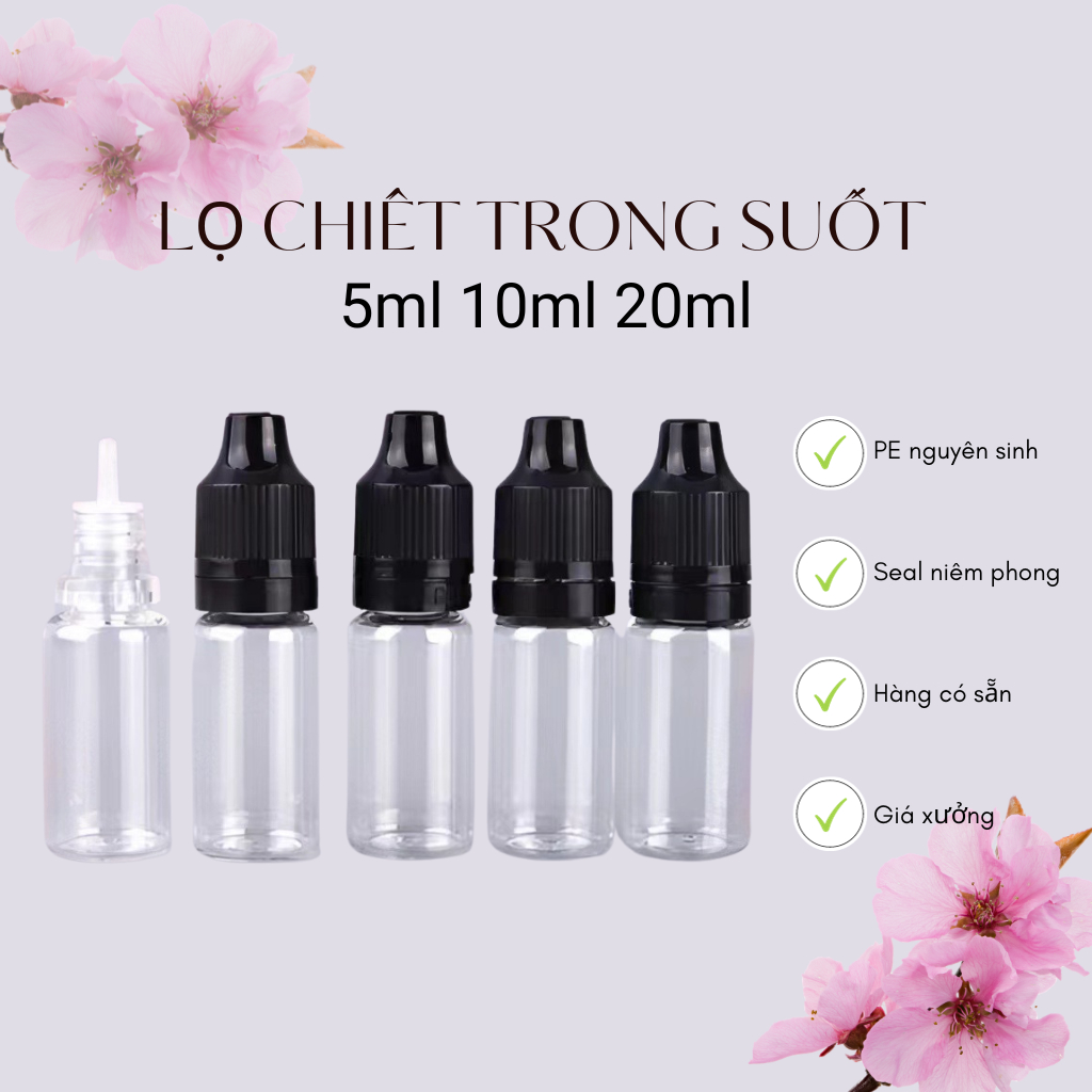 Lọ nhựa trong suốt 5ml 10ml dùng chiết tinh dầu, chiết mỹ phẩm, chiết mực xăm