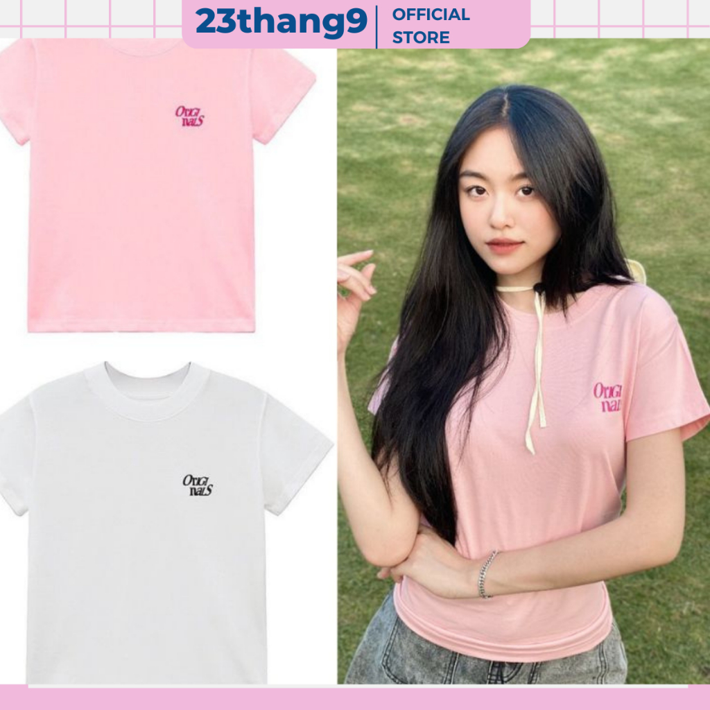 Áo baby tee , áo thun baby tee nữ màu trắng hồng chữ original áo phông trơn cổ tròn tay ngắn dáng ôm hai mẫu mới A11