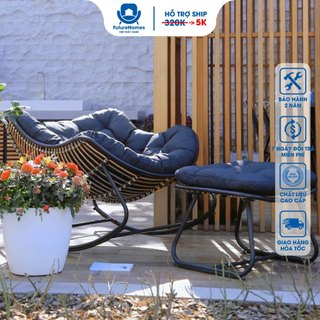 Ghế lười thư giãn Papasan bập bênh vuông Giả mây/ FutureChoice khung thép đọc sách decor ban công, trang trí phòng khách