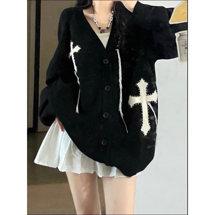 Áo Cardigan chữ thập vải len dày dặn, Áo khoác vải len form rộng unisex nam nữ ấm áp siêu xinh Kudoshop