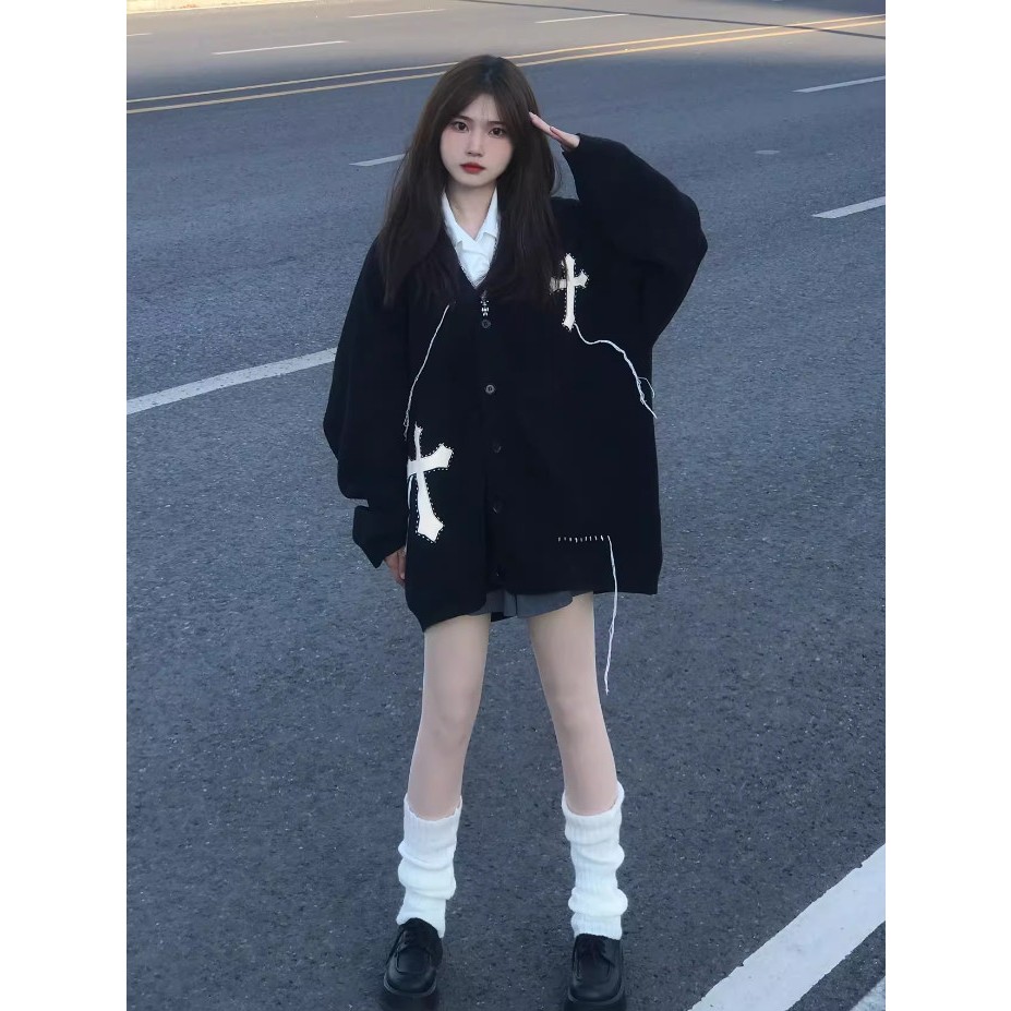 Áo Cardigan chữ thập vải len dày dặn, Áo khoác vải len form rộng unisex nam nữ ấm áp siêu xinh Kudoshop