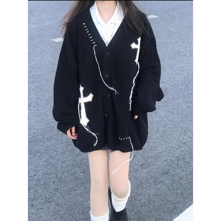 Áo Cardigan chữ thập vải len dày dặn, Áo khoác vải len form rộng unisex nam nữ ấm áp siêu xinh Kudoshop