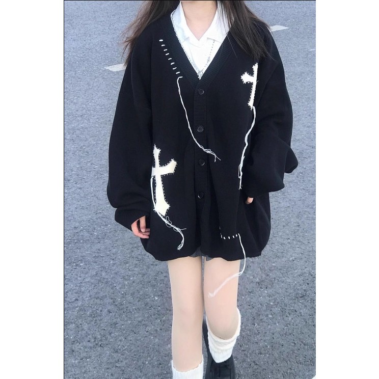 Áo Cardigan chữ thập vải len dày dặn, Áo khoác vải len form rộng unisex nam nữ ấm áp siêu xinh Kudoshop