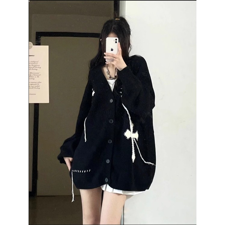 Áo Cardigan chữ thập vải len dày dặn, Áo khoác vải len form rộng unisex nam nữ ấm áp siêu xinh Kudoshop
