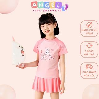 Đồ bơi cho bé gái hồng phấn với 3 lựa chọn: quần liền/quần rời/chân váy rời