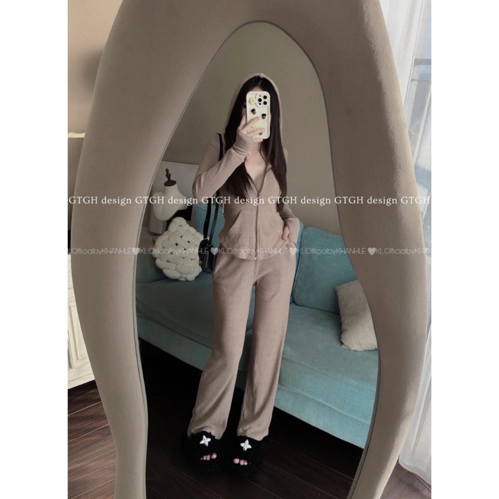 Bộ khoác khoá kéo chất thun tăm túi bụng - Dungpham Boutique