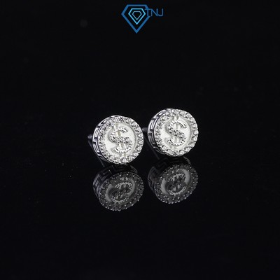 Bông tai bạc nam đính đá mặt đồng tiền đô sang trọng bản 8mm, phong cách cá tính BTA0097 - Trang Sức TNJ