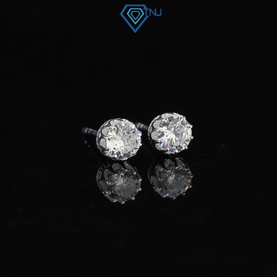 Bông tai bạc cho nam nữ chốt đẩy đính đá 5ly vương miện phong cách cá tính, trẻ trung BTA0094 - Trang Sức TNJ