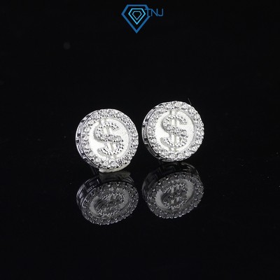 Bông tai bạc nam đính đá mặt đồng tiền đô sang trọng bản 10mm phong cách lịch lãm, mạnh mẽ BTA0098 - Trang Sức TNJ