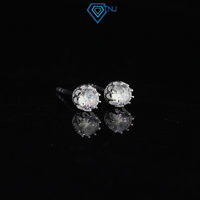 Khuyên tai nam nữ bạc đính đá 4ly vương miện phong cách cá tính, sang trọng BTA0093 - Trang Sức TNJ