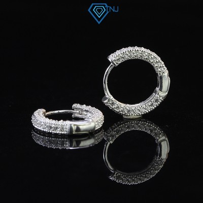 Khuyên tai bạc nam tròn đính đá chốt bấm cao cấp, bông tai bạc phong cách sang trọng BTA0095 - Trang Sức TNJ