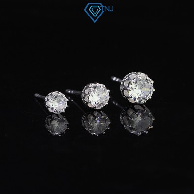 Bông tai bạc nam nữ chốt đẩy đính đá sang trọng 4mm, 5mm, 6mm vương miện trẻ trung, thanh lịch BTA0000 - Trang Sức TNJ