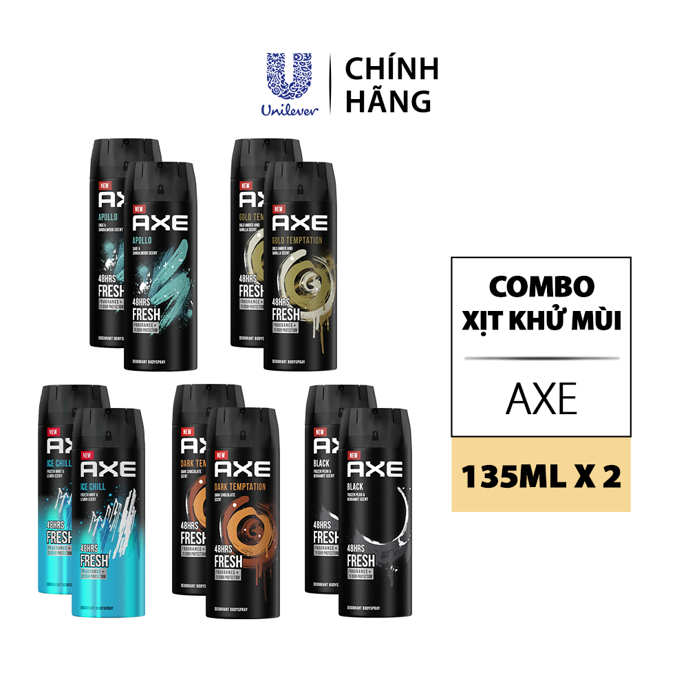 Combo 2 Xịt nước hoa toàn thân dành cho nam AXE 135ml/chai